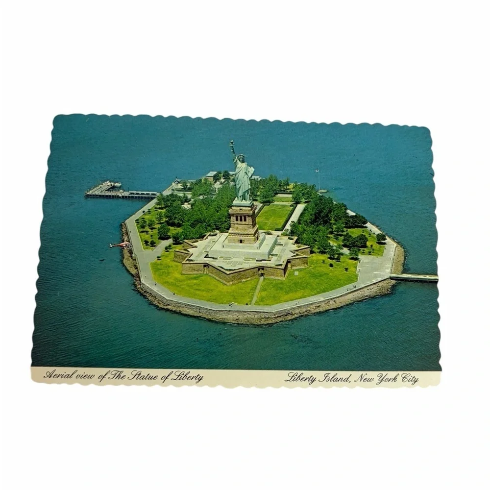 Vintage Statue of Liberty Aerial View Postcard NY Liberty Island
